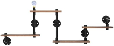 Industrial Rustic Modern Solid Wood Ladder Pipe Wall Mounted Floating Shelves – - Image 5