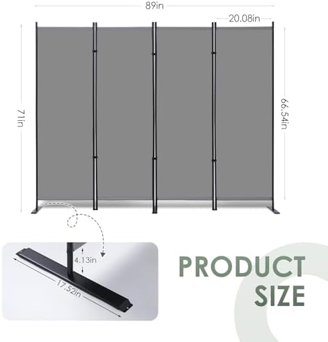 RANTILA 4 Panel Room Divider, 6 FT Folding Privacy Screen - Image 3