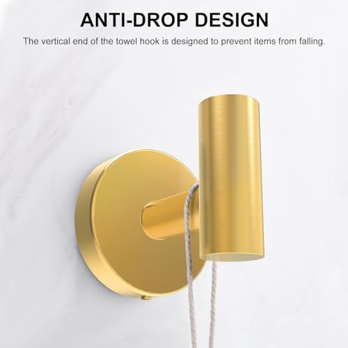 SetSail Towel Hooks for Bathrooms 4 Packs Screw-in Gold Bathroom Towel Hook - Image 5