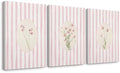 Pink Flower Wall Art Striped Floral Prints Botanical Canvas Wall Decor by Youillne
