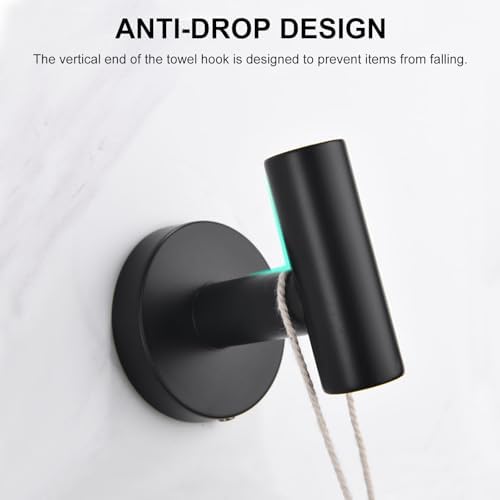 SetSail Towel Hooks for Bathrooms 2 Packs Screw-in Matte Black Bathroom Towel - Image 5