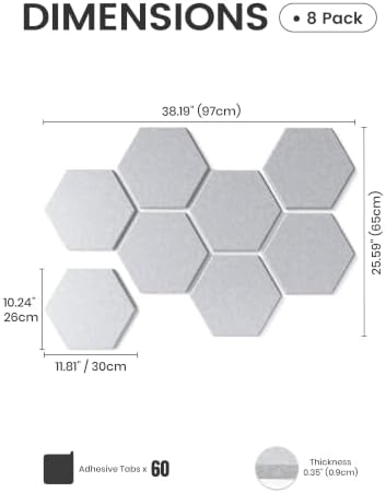 Fluxynara 8-Pack Hexagon Felt Bulletin Board Tiles, Soft Gray-1 - Image 2