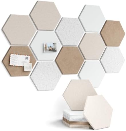 Fluxynara 12-Pack Hexagon Felt Bulletin Board Tiles, Stone Beige-1 by FLUXYNARA