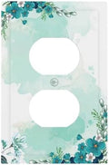 Outlet Covers Blue Green Flowers Light Green Watercolor Patterns 1 Gang Duplex by Lightswitchcovers