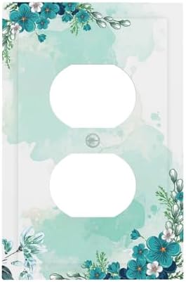 Outlet Covers Blue Green Flowers Light Green Watercolor Patterns 1 Gang Duplex by Lightswitchcovers