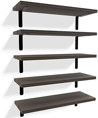 RICHER HOUSE Rustic Wood Floating Shelves Set of 5, Wall Mounted Shelf 16in by RicherHouse