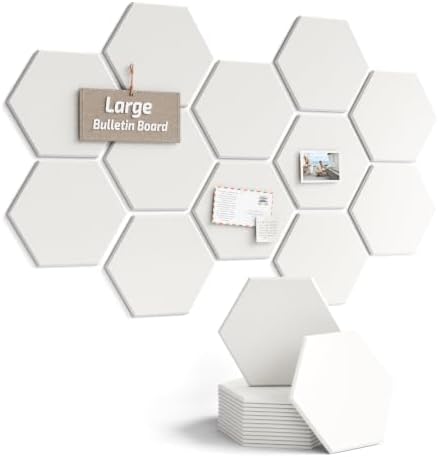 Fluxynara 12-Pack Hexagon Felt Bulletin Board Tiles, Milky White-1 by FLUXYNARA