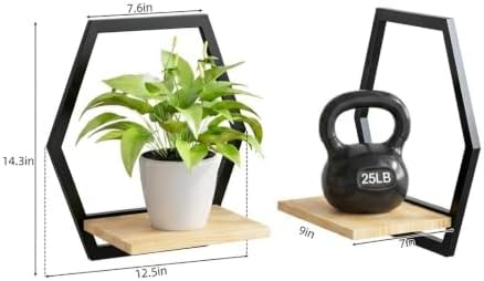 2 Pack Hexagon Wall Plant Stands, 9 Inch Wood Shelf Black - Image 4