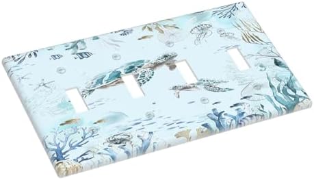 Light Switch Covers Teal Blue Ocean Sea Turtle Seabed Plants Quad Toggle 4 Gang - Image 3