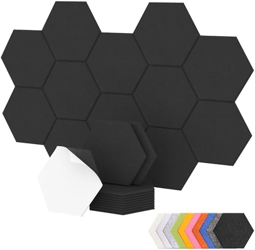 12 Pack Hexagon Acoustic Panels, TONOR 12"x 10"x 0.4" High Density Sound Proof by TONOR
