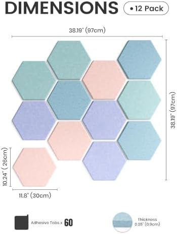 Fluxynara 12-Pack Hexagon Felt Bulletin Board Tiles, Coastal Haze-1 - Image 2
