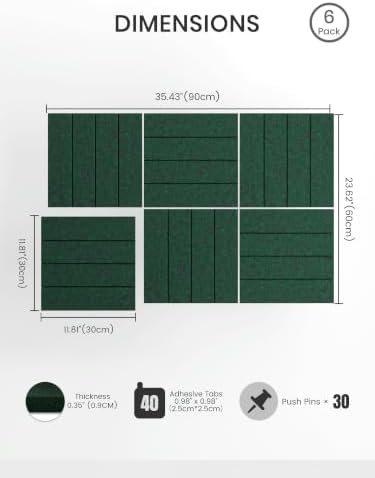 Bumusty 36" x 24" Large Cork Board Alternative, Pine Green - Image 2