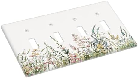 Light Switch Covers Boho Wildflower Green Leaves Rustic Floral Botanical Quad - Image 3