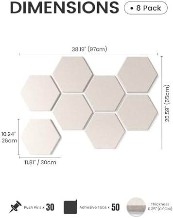 Fluxynara 8-Pack Hexagon Felt Bulletin Board Tiles - Image 2