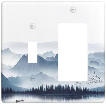 Outlet Covers Mountain Foggy Lake Boat Grey Blue Forest Birds 1 Toggle 1 Rocker by Lightswitchcovers