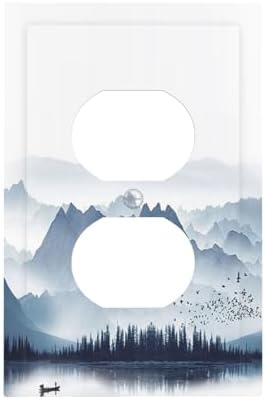 Outlet Covers Mountain Foggy Lake Boat Grey Blue Forest Birds 1 Gang Duplex by Lightswitchcovers