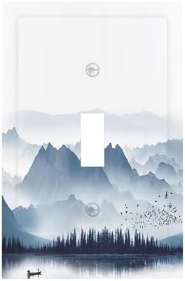 Decorative Light Switch Cover Mountain Foggy Lake Boat Grey Blue Forest Birds 1 by Lightswitchcovers