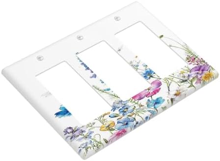 Light Switch Covers Boho Colorful Flowers Plants And Dragonflies 3 Gang Rocker - Image 3