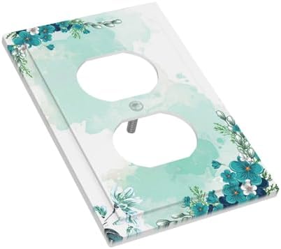 Outlet Covers Blue Green Flowers Light Green Watercolor Patterns 1 Gang Duplex - Image 3