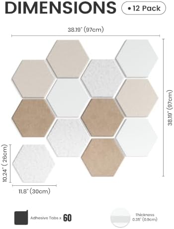 Fluxynara 12-Pack Hexagon Felt Bulletin Board Tiles, Stone Beige-1 - Image 2