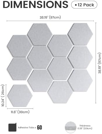 Fluxynara 12-Pack Hexagon Felt Bulletin Board Tiles, Soft Gray-1 - Image 2