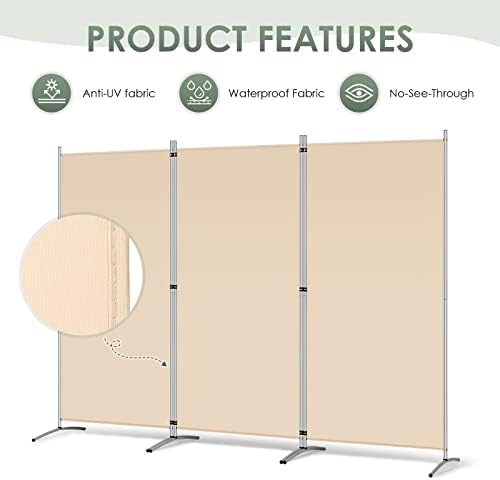 RANTILA 3 Panel Room Divider, 6 Ft Tall Folding Privacy Screen Freestanding - Image 3