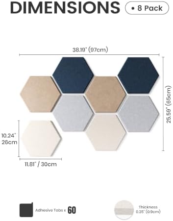 Fluxynara 8-Pack Hexagon Felt Bulletin Board Tiles, Nordic Slate-1 - Image 2