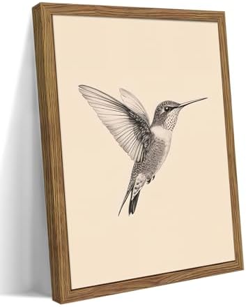 Vintage Framed Wall Art, Birds Canvas Prints, Hummingbird Sketch Painting by MUWAKWallArt