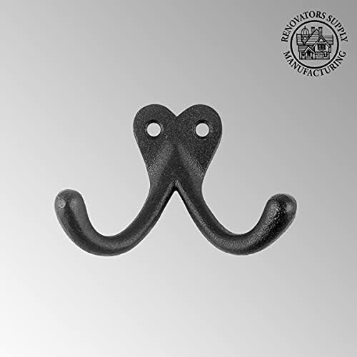 Renovators Supply Manufacturing Double Wall Hook, Cast Iron Black Powder Coat - Image 2