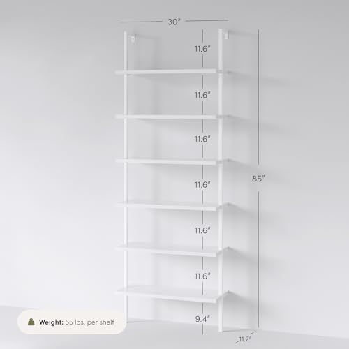 Nathan James Theo 6-Shelf Tall Modern Bookshelf, Wall Mount Ladder Shelf - Image 2