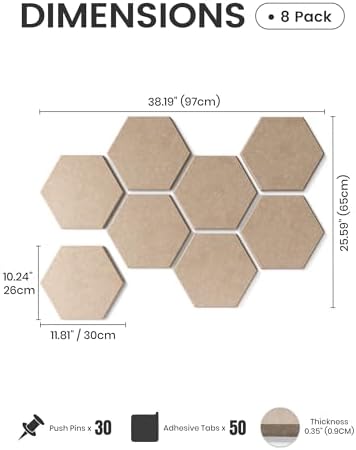 Fluxynara 8-Pack Hexagon Felt Bulletin Board Tiles - Image 2
