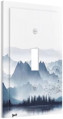 Decorative Light Switch Cover Mountain Foggy Lake Boat Grey Blue Forest Birds 1 - Image 2