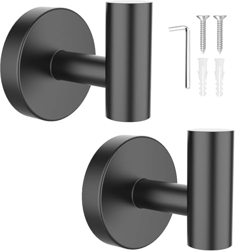 SetSail Towel Hooks for Bathrooms 2 Packs Screw-in Matte Black Bathroom Towel by SetSail