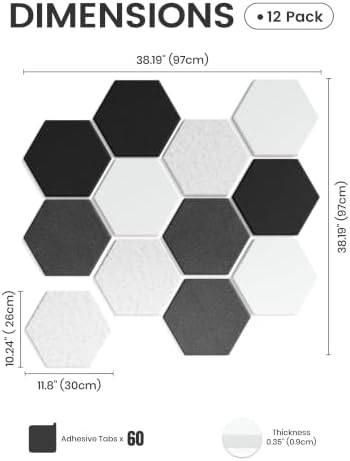 Fluxynara 12-Pack Hexagon Felt Bulletin Board Tiles, Concrete Echo-1 - Image 2