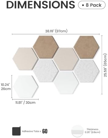 Fluxynara 8-Pack Hexagon Felt Bulletin Board Tiles, Stone Beige-1 - Image 2