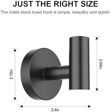 SetSail Towel Hooks for Bathrooms 2 Packs Screw-in Matte Black Bathroom Towel - Image 2