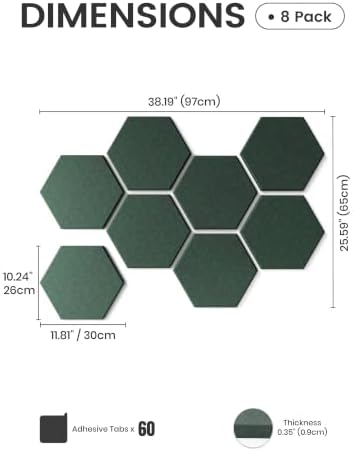 Fluxynara 8-Pack Hexagon Felt Bulletin Board Tiles, Pine Green-1 - Image 2