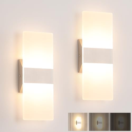 Modern LED Wall Sconces Set of 2, Dimmable 11.4-Inch Brushed Nickel Fixture by Joosenhouse