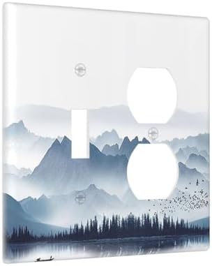 Wallplates Mountain Foggy Lake Boat Grey Blue Forest Birds 1 Toggle 1 Duplex - Image 2