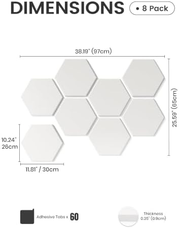 Fluxynara 8-Pack Hexagon Felt Bulletin Board Tiles, Milky White-1 - Image 2