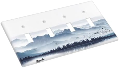 Light Switch Covers Mountain Foggy Lake Boat Grey Blue Forest Birds Quad Toggle - Image 3
