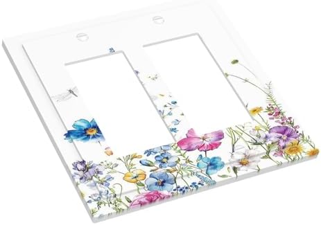 Decorative Outlet Covers Boho Colorful Flowers Plants And Dragonflies 2 Gang - Image 3