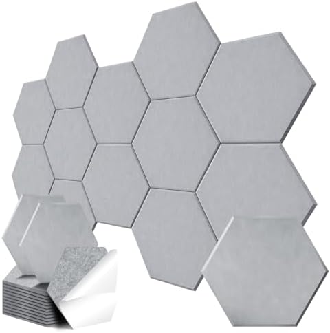 12 Pack Hexagon Acoustic Panels, Self-Adhesive Sound Deadening Panels, Sound by Junwisun
