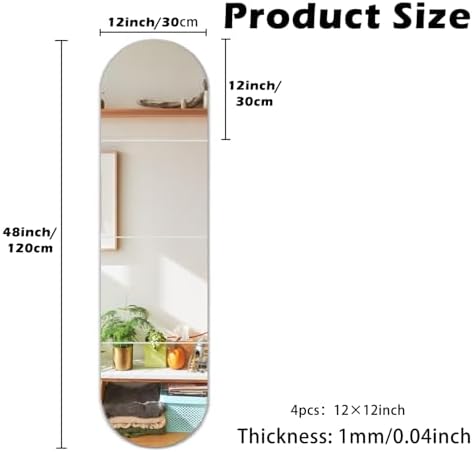 Mirrors Wall Full Length, 12x12in 4pcs Kids Acrylic Mirror Stickers, Full Body - Image 2