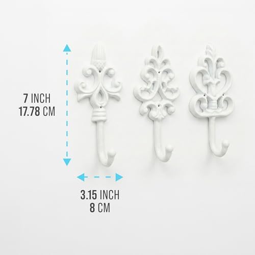 Comfify Pure White Cast Iron Wall Hooks Set of 3 – Farmhouse Coat Hooks - Image 3