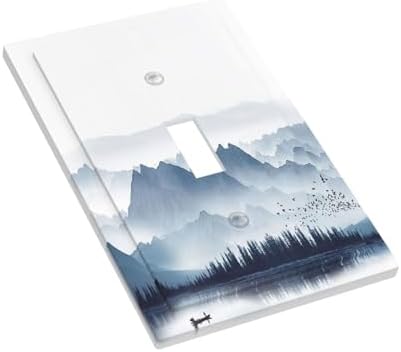 Decorative Light Switch Cover Mountain Foggy Lake Boat Grey Blue Forest Birds 1 - Image 3