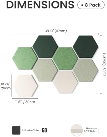 Fluxynara 8-Pack Hexagon Felt Bulletin Board Tiles, Sagewood-1 - Image 2
