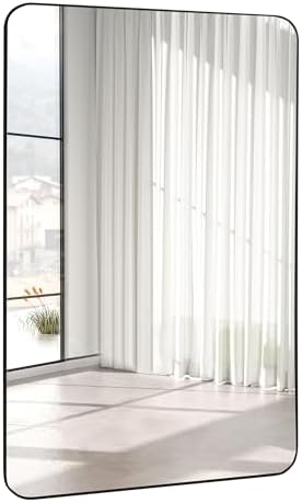 Black Bathroom Mirror, 24 x 36 Inch Rectangle Wall Mirror by WIOWUR