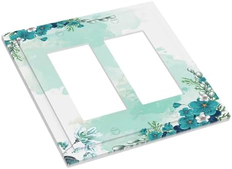 Decorative Outlet Covers Blue Green Flowers Light Green Watercolor Patterns 2 - Image 3