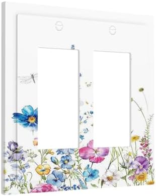 Decorative Outlet Covers Boho Colorful Flowers Plants And Dragonflies 2 Gang - Image 2